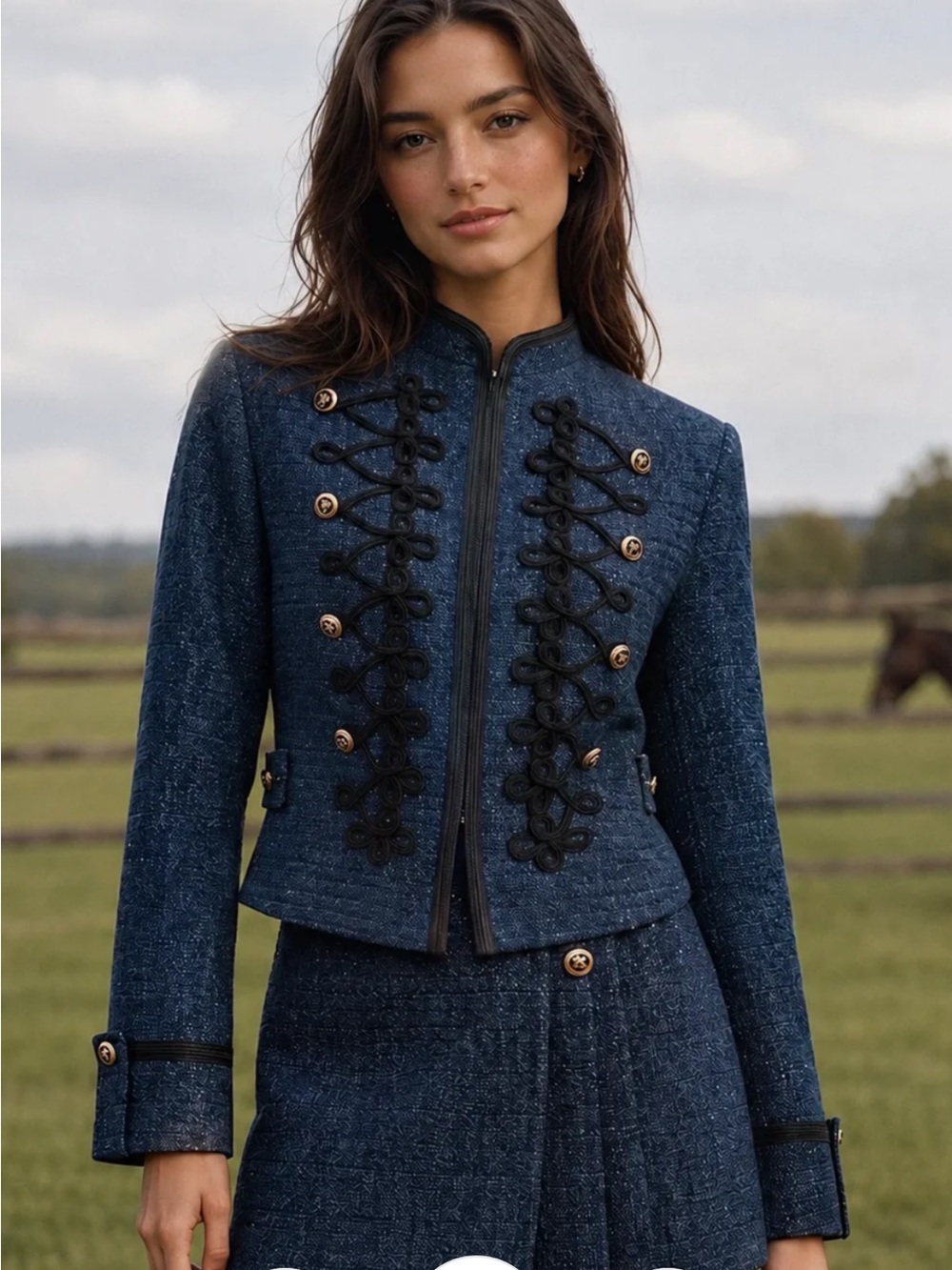 NWT Commense Navy Military-Style Jacket with Black Braid